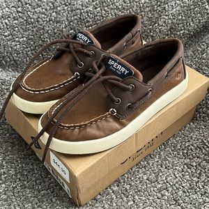 Sperry Top Sider Boat Shoes Boys Sz 1M Loafers Brown Youth Kids Leather Dress